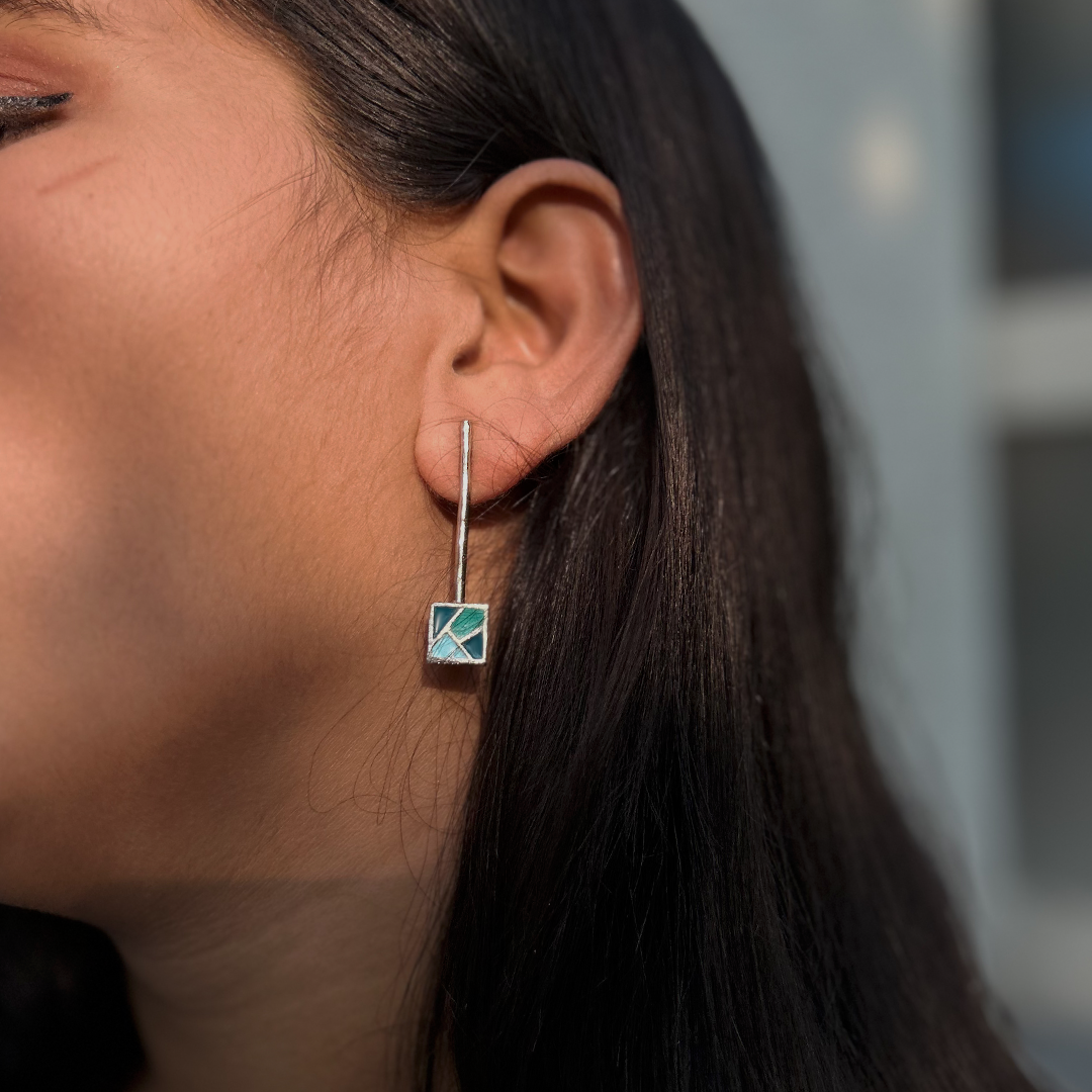 Cube Stick Earrings - Blue