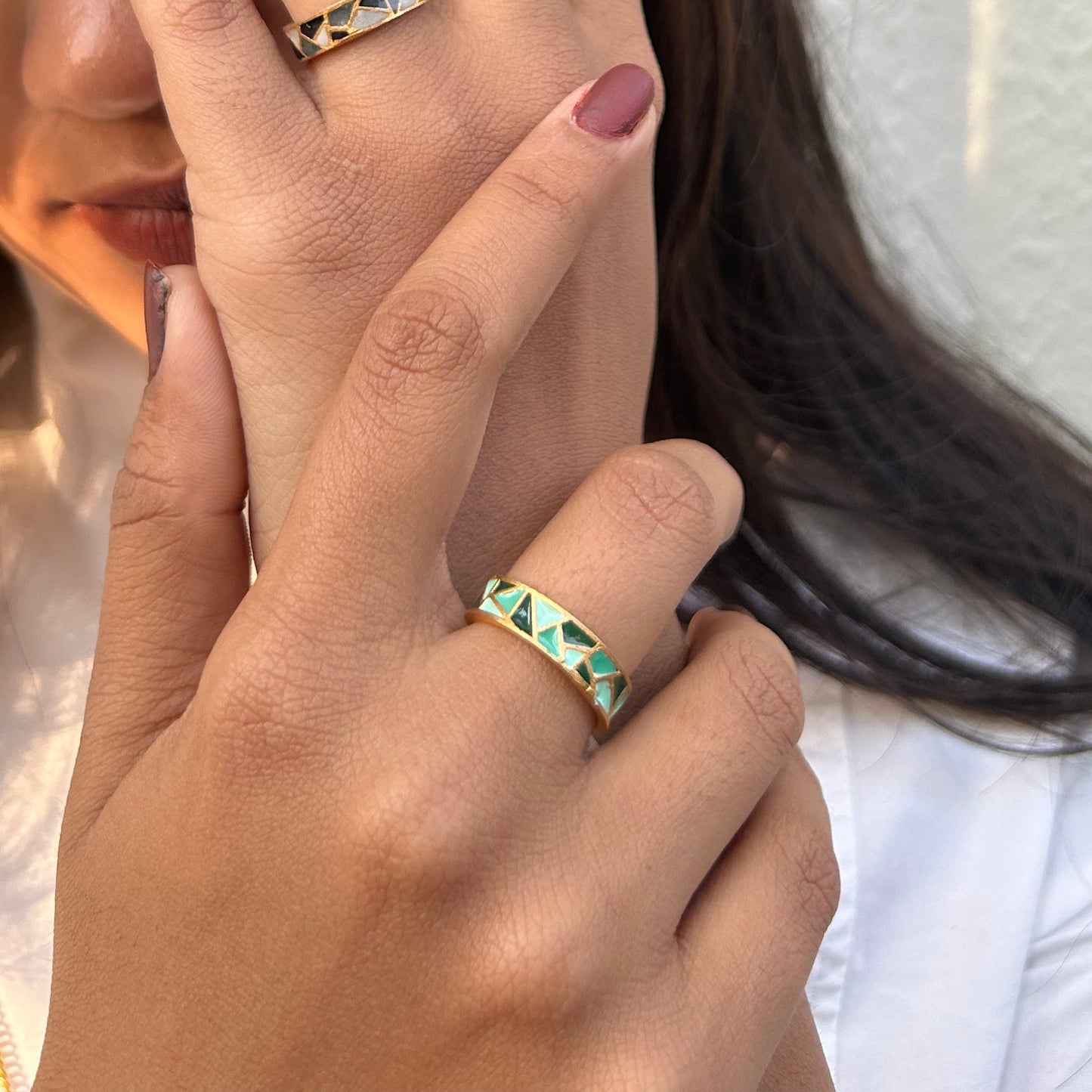 Mosaic Band Ring Green