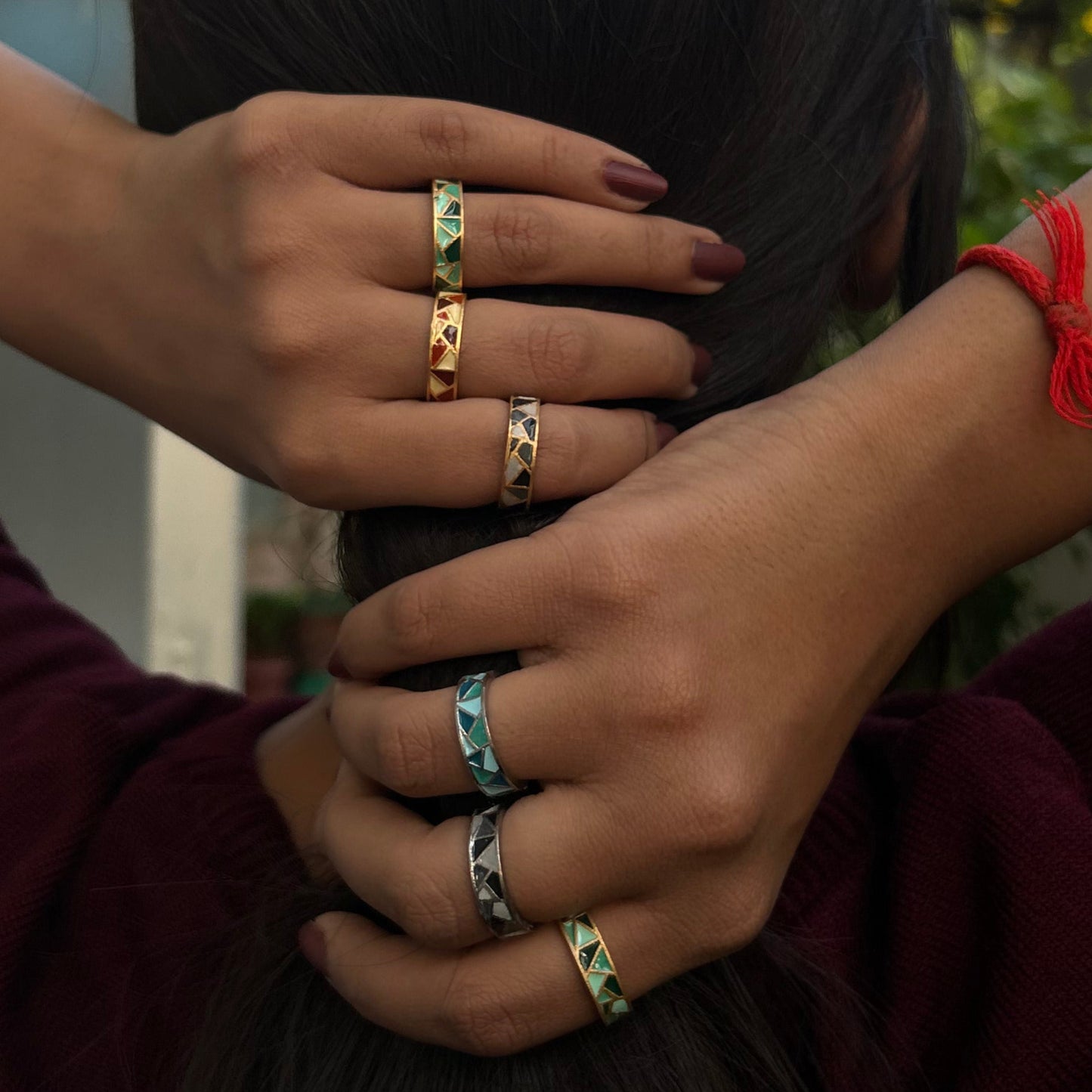 Mosaic Band Ring Red