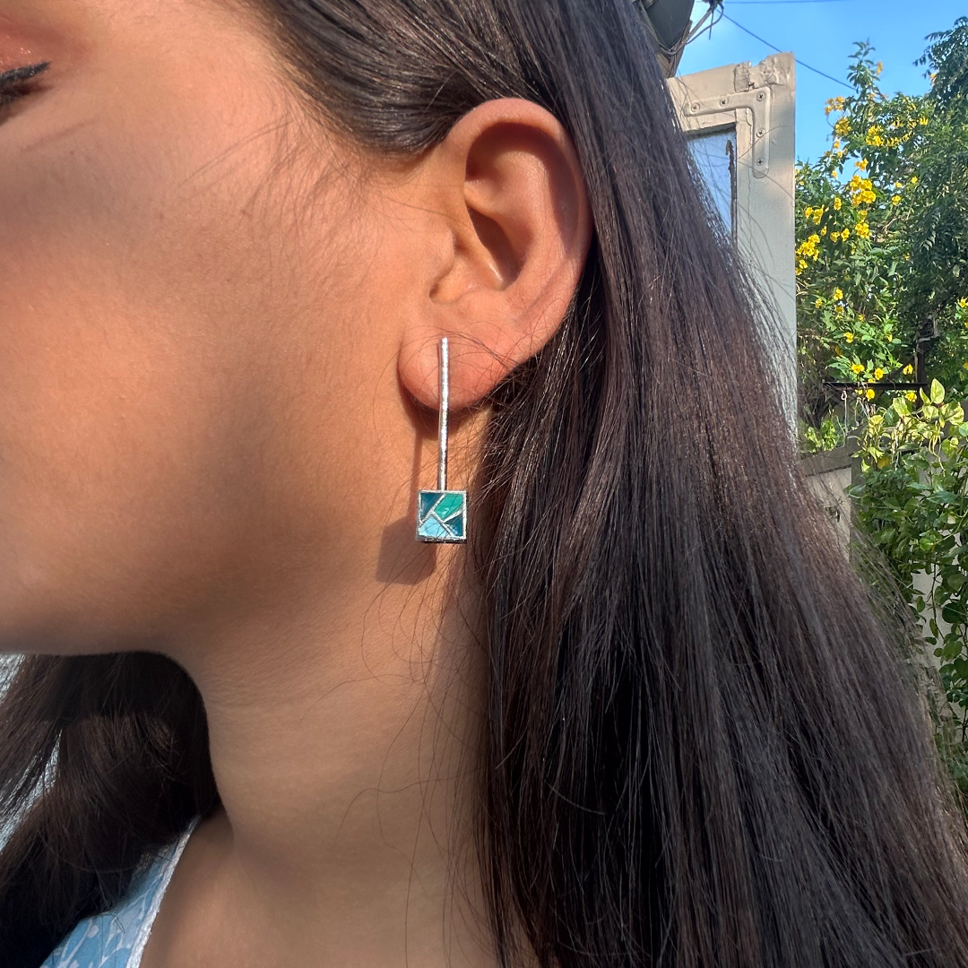 Cube Stick Earrings - Blue