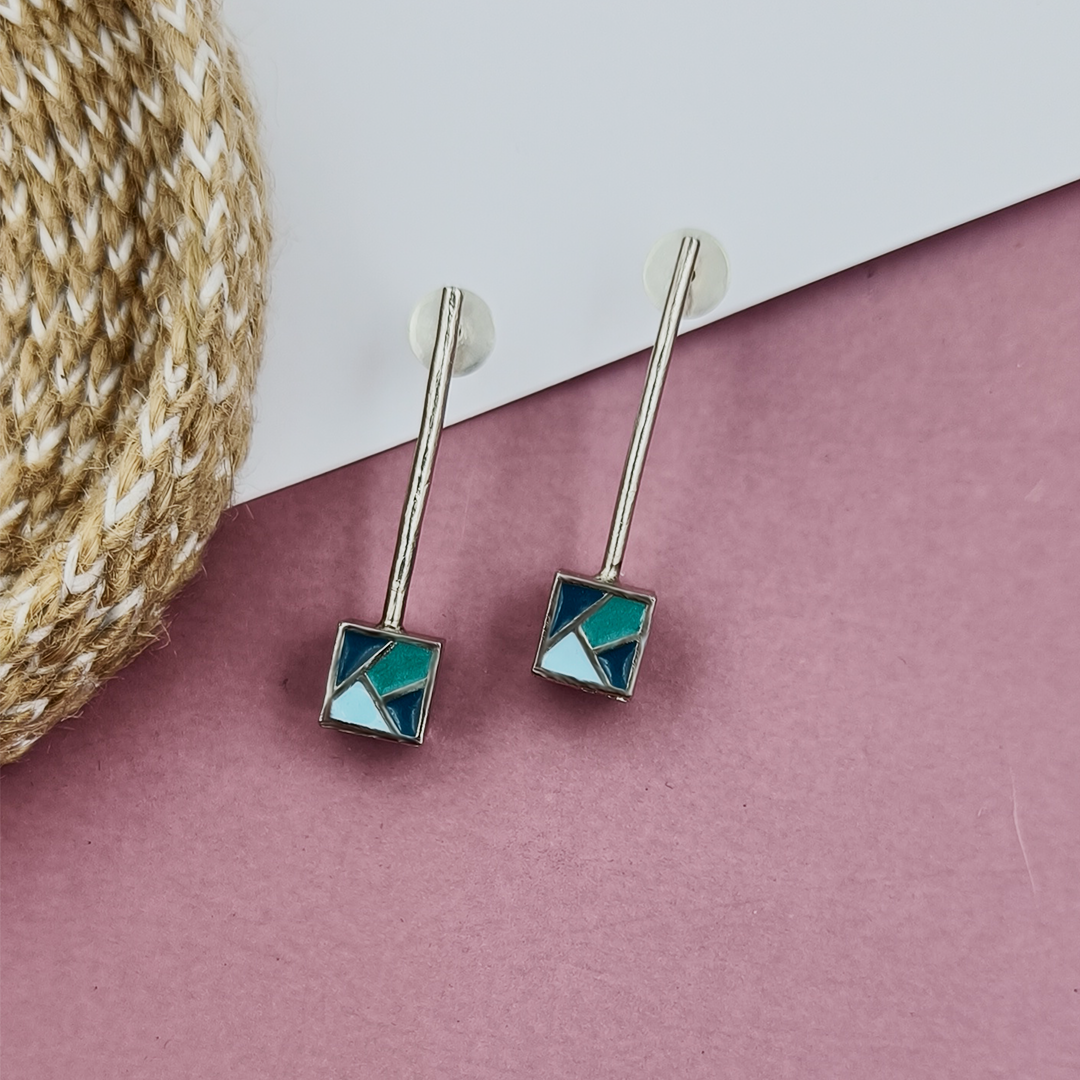 Cube Stick Earrings - Blue