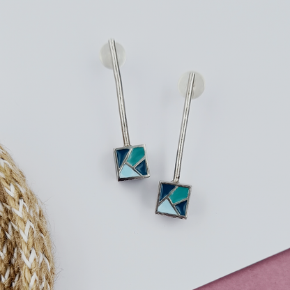 Cube Stick Earrings - Blue