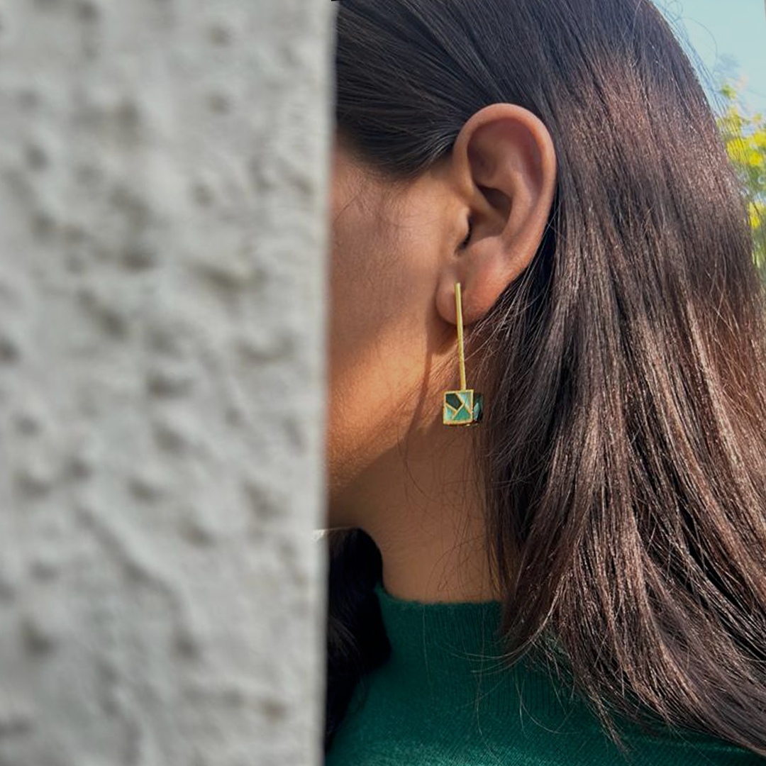 Cube Stick Earrings - Green