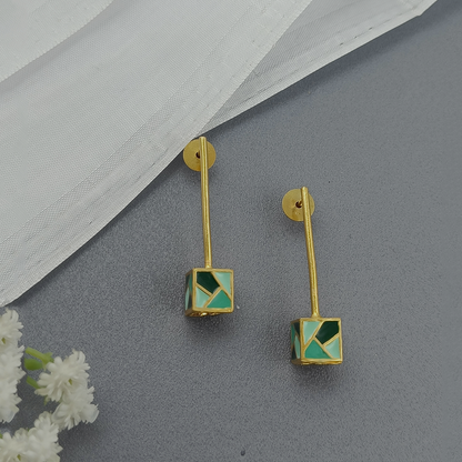 Cube Stick Earrings - Green